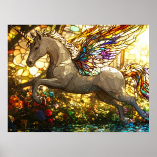 Stained glass unicorn poster