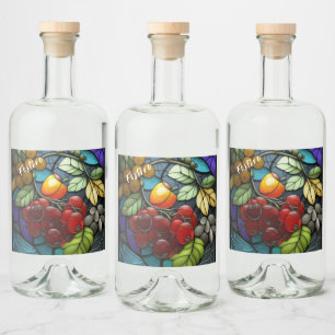 Stained Glass variety fruits  Liquor Bottle Label