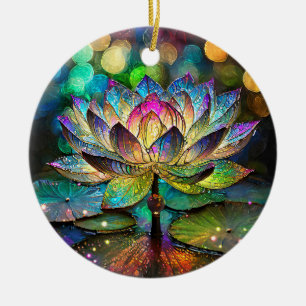 Stained Glass Vibrant Lotus Flower Ceramic Ornament