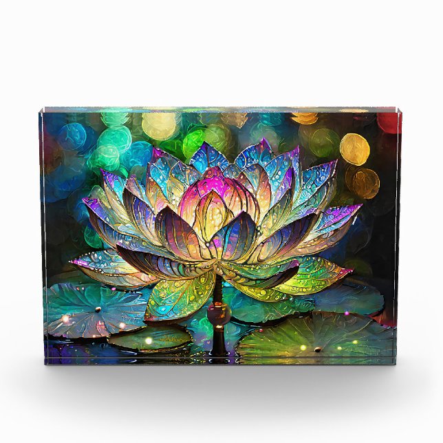 Stained Glass Vibrant Lotus Flower Photo Block (Front)