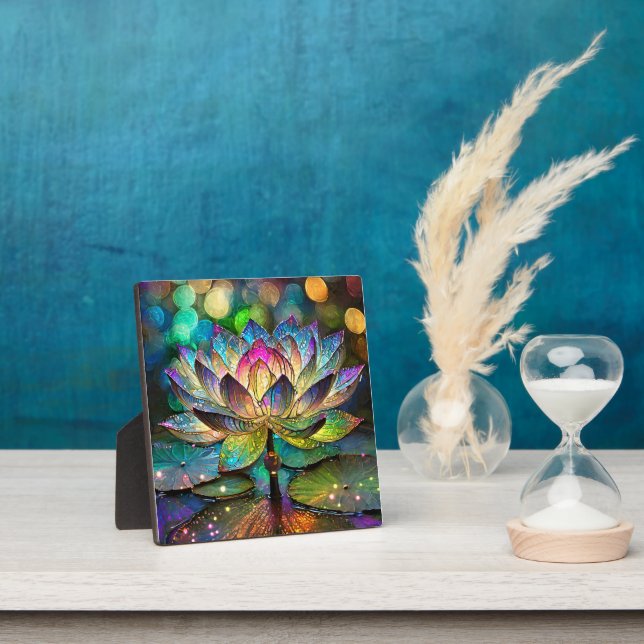 Stained Glass Vibrant Lotus Flower Plaque (Insitu)