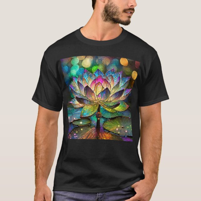 Stained Glass Vibrant Lotus Flower T-Shirt (Front)
