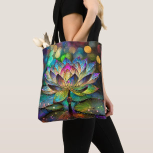 Stained Glass Vibrant Lotus Flower Tote Bag