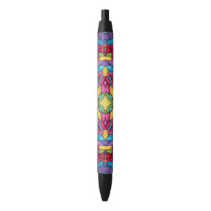 Stained Glass Vintage Purple Kaleidoscope Black Ink Pen