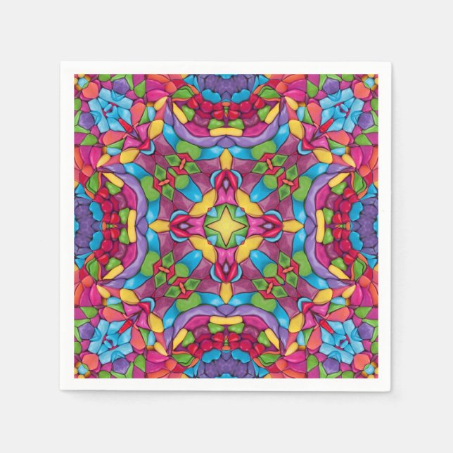 Stained Glass Vintage Purple Kaleidoscope Napkin (Front)