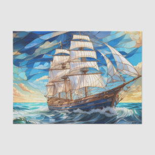 Stained Glass Vintage Sail Boat in the Ocean  Tissue Paper