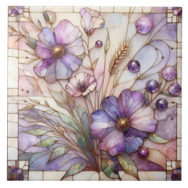 Stained glass violet flower tile (Front)