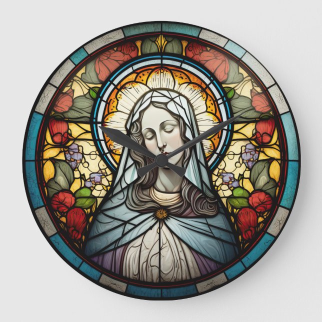 Stained Glass Virgin Mary Design Clock (Front)