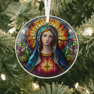 Stained Glass Virgin Mary Glass Ornament