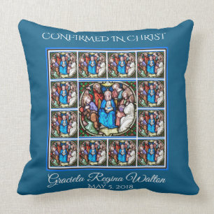 Stained Glass Virgin Mary Holy Spirit Apostles Throw Pillow