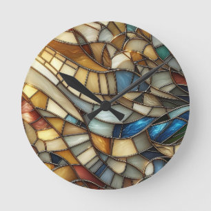 Stained Glass Waves Round Clock