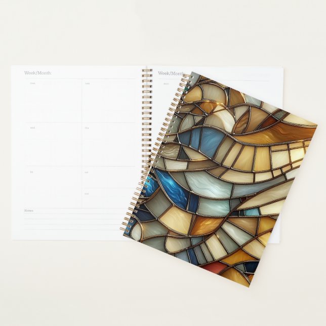Stained Glass Waves Spiral Notebook Planner (Display)