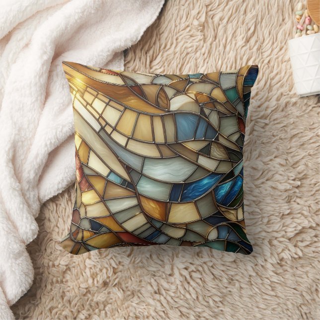 Stained Glass Waves Throw Pillow (Blanket)