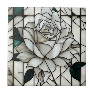 Stained Glass White Rose Tile