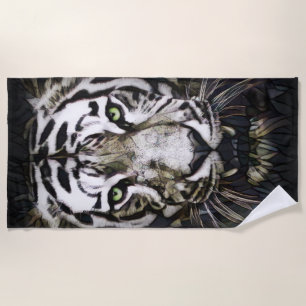 Stained Glass White Tiger Beach Towel
