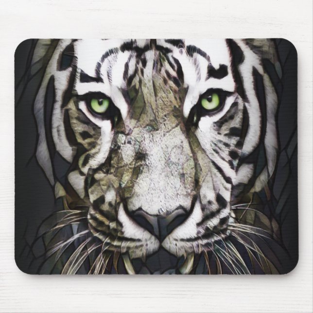 Stained Glass White Tiger Mouse Pad (Front)