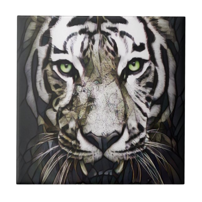 Stained Glass White Tiger Tile (Front)