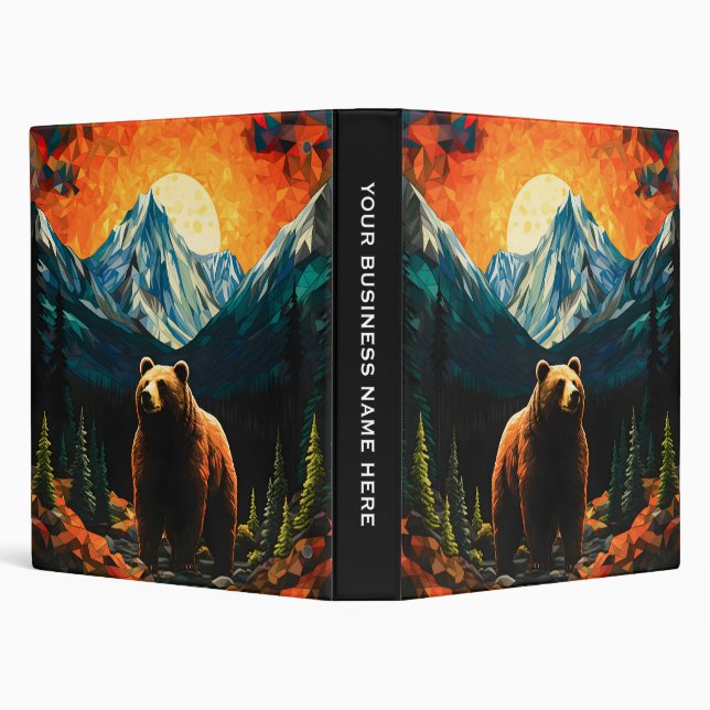 Stained Glass Wildlife Mountain Sunset Bear Binder (Background)