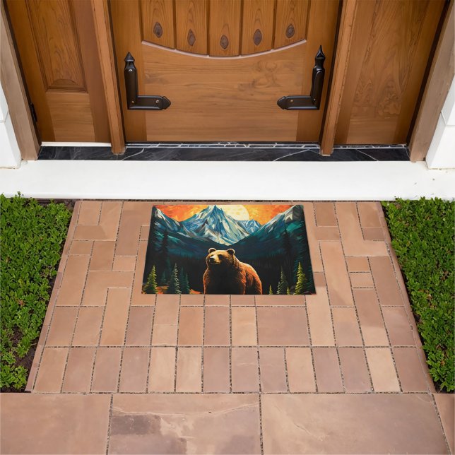 Stained Glass Wildlife Mountain Sunset Bear Doormat (Outdoor)