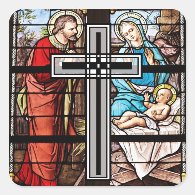 Stained glass window church scene Jesus Stickers (Front)