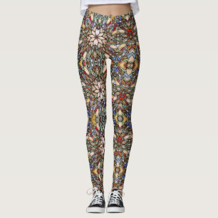 Stained glass window colourful mosaic leggings