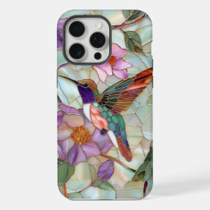 Stained Glass Window Colourful Purple Bird Flower iPhone 15 Pro Max Case