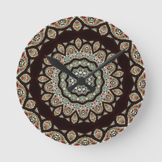 Stained Glass Window Kaleidoscope 13 Round Clock (Front)