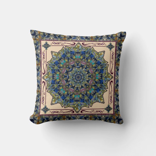 Stained Glass Window Mandala Decor Pillow (Front)
