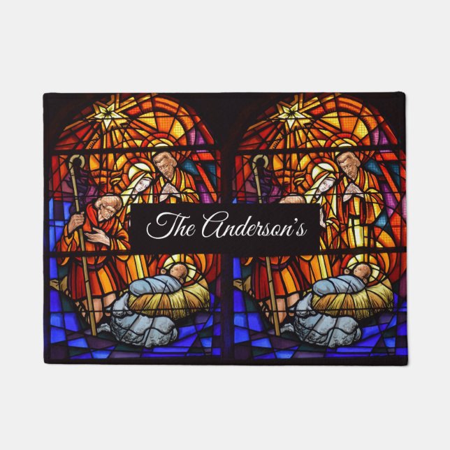 Stained Glass Window Nativity Christmas  Doormat (Front)