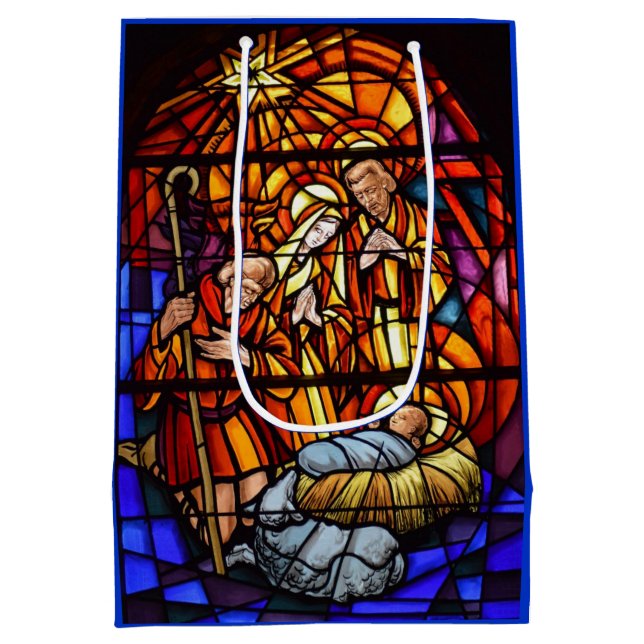 Stained Glass Window Nativity Christmas Gift Bag (Back)