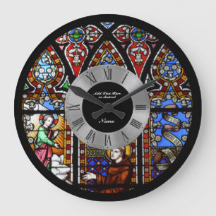 Stained Glass Window Personalized Roman Numerals Large Clock