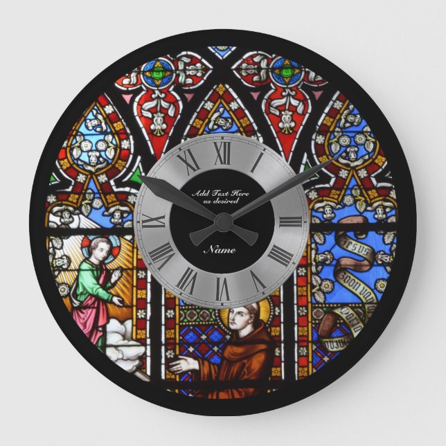 Stained Glass Window Personalized Roman Numerals Large Clock (Front)