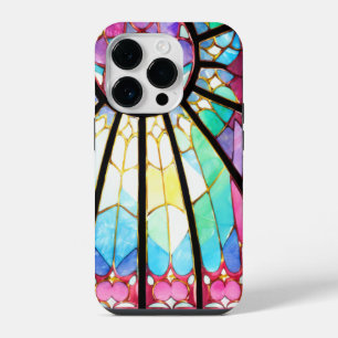 Stained glass window pink blue green iPhone 14 pro case