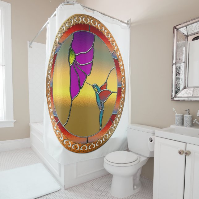 Stained Glass Window Turquoise Hummingbird (In Situ)