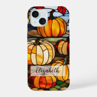 Stained Glass Window with Pumpkins