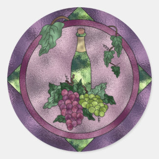 Stained Glass Wine Love Classic Round Sticker