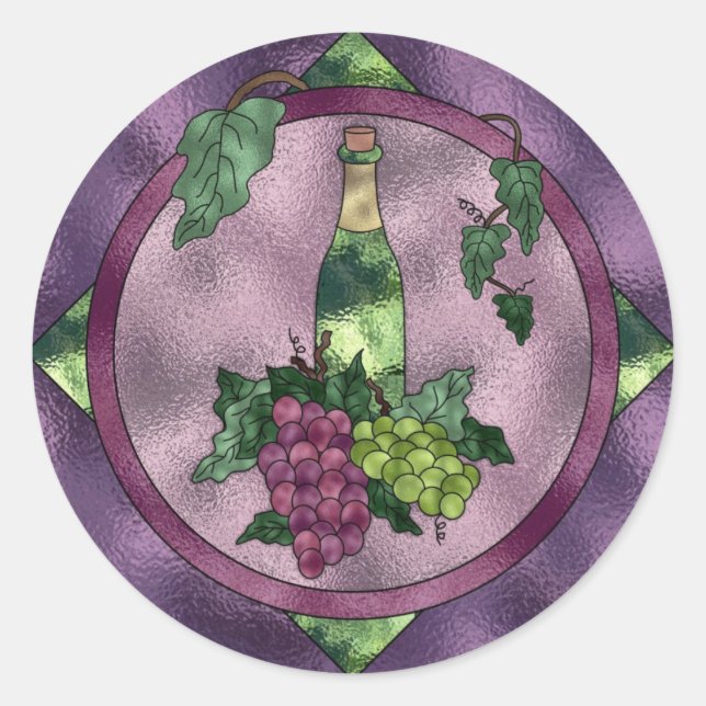 Stained Glass Wine Love Classic Round Sticker (Front)