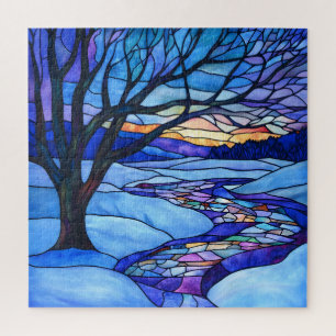 Stained Glass Winter Landscape Jigsaw Puzzle