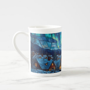 Stained Glass Winter Village Bone China Mug