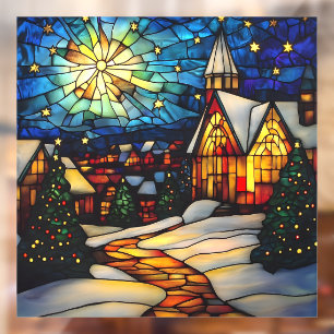 Stained Glass Winter Village Window Cling