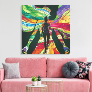 Stained Glass Woman in Green Dress Vibrant Digitat Canvas Print