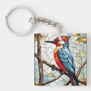 Stained Glass Woodpecker Bird Keychain