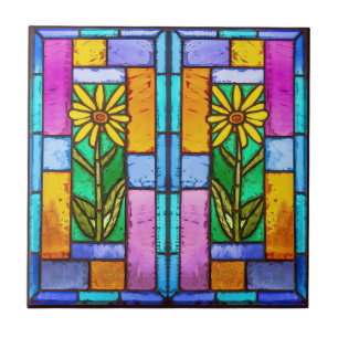 Stained Glass Yellow Daisy Tile