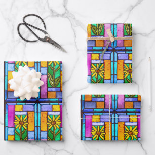 Stained Glass Yellow Daisy Wrapping Paper Sheet