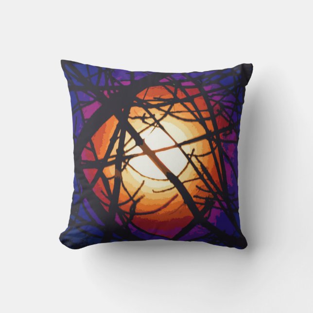 Stained Glass Yellow Moon Abstract Outdoor Pillow (Front)