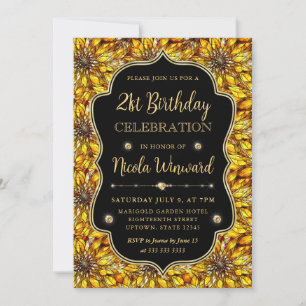 Stained Glass Yellow Sunflowers 21st Birthday Invitation