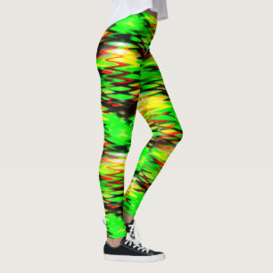 Stained green and red generating abstract zig zag leggings
