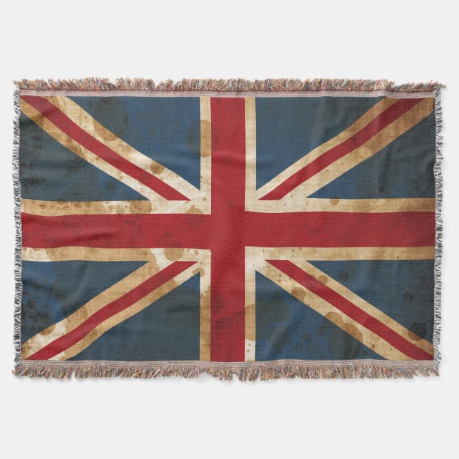Stained Grunge Union Jack UK Flag Throw Blanket (Front)