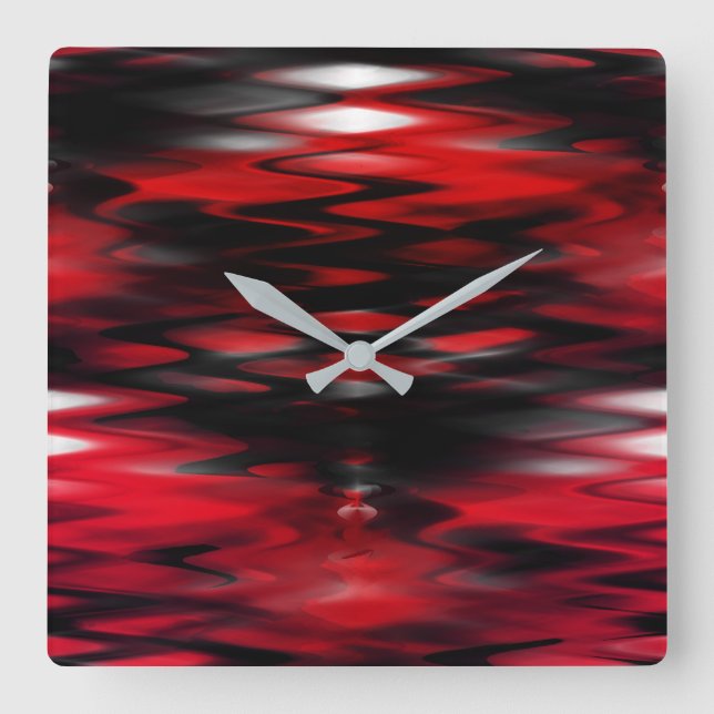 Stained red under white forming abstract zig-zag square wall clock (Front)