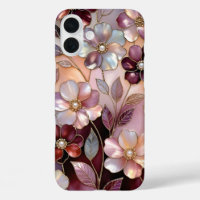 StainedGlass Floral iPhone Case Pink Burgundy Gold